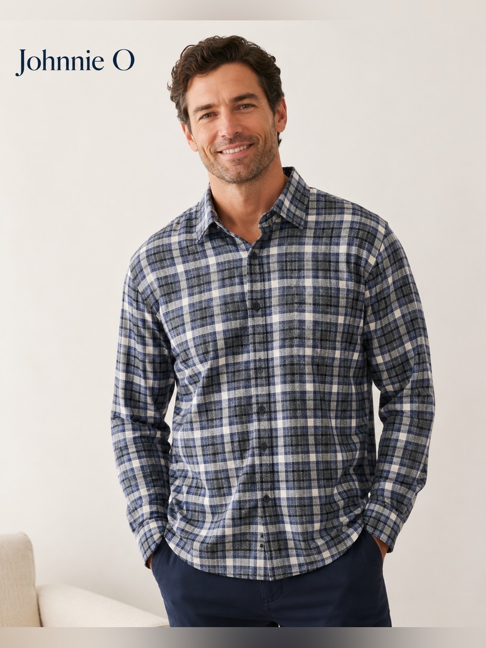 Johnnie-O Hangin’ Out Plaid Button Down Shirt Men’s Large Navy Gray